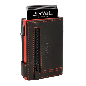 Kartenetui mit Münzfach Reißverschluss, mit rotem Container