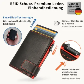 Preview: Kartenetui mit Münzfach Reißverschluss, mit rotem Container