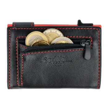 Preview: Kartenetui mit Münzfach Reißverschluss, mit rotem Container