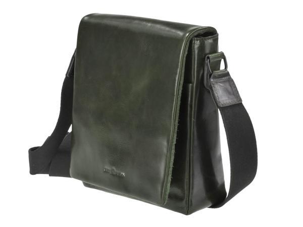 Umhängetasche Leder mit Umschlagklappe "Newport" british green