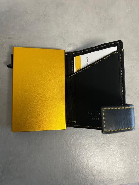SecWal Kartenetui mit Münzfach Druckknopf schwarz/gelb