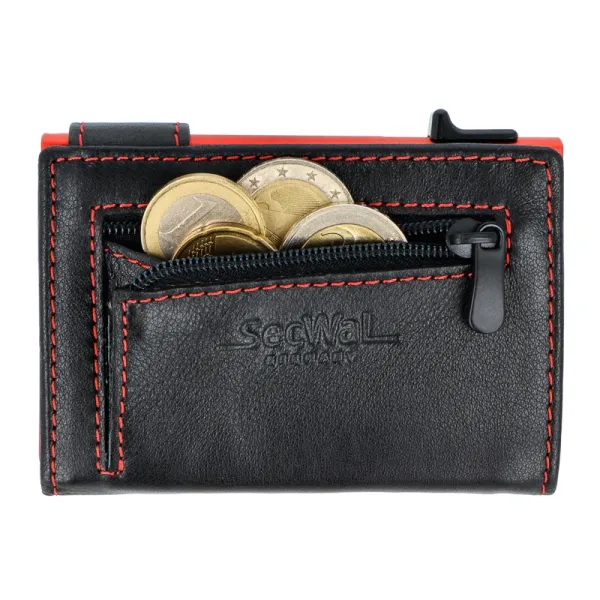 Kartenetui mit Münzfach Reißverschluss, mit rotem Container