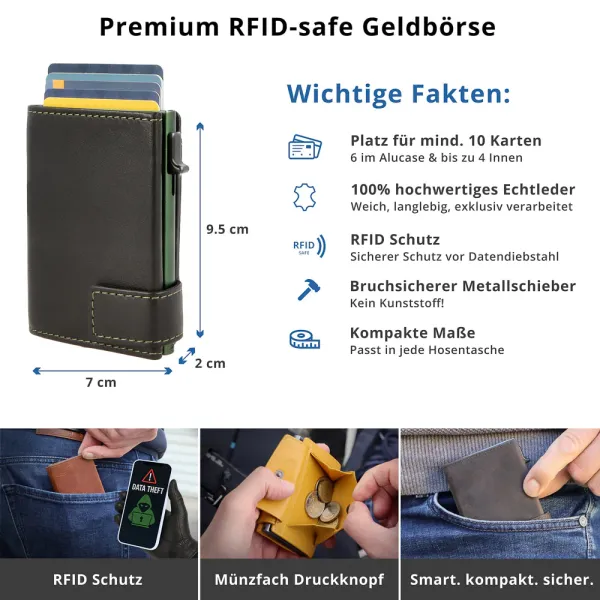 Kartenetui mit Münzfach Druckknopf grün